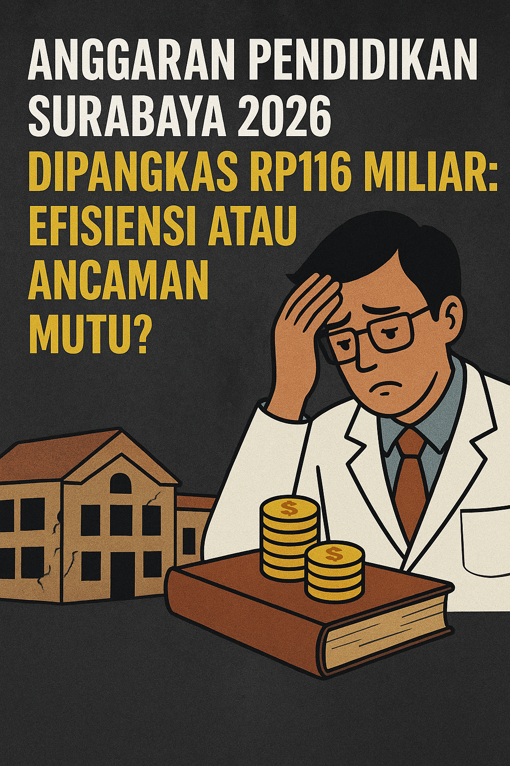 Ilustrasi efisiensi anggaran pendidikan dengan kekhawatiran menurunnya mutu sekolah di Surabaya.