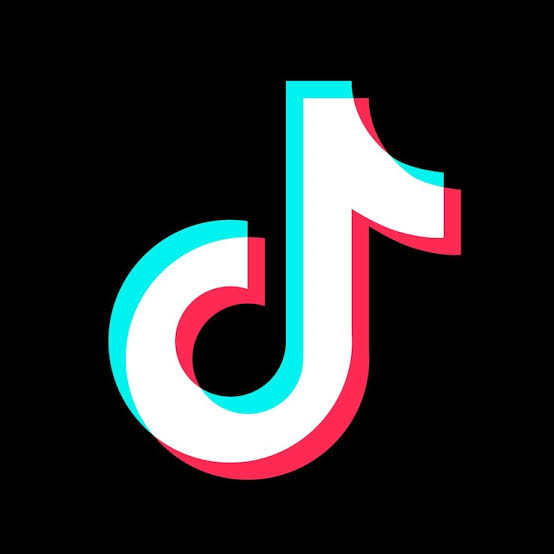 Logo TikTok dengan latar belakang hitam menampilkan ikon musik berwarna cyan dan merah