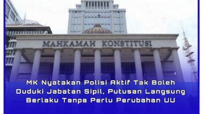 Gambar infografis putusan Mahkamah Konstitusi yang melarang anggota Polri aktif menduduki jabatan sipil.