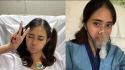 Kolase foto memperlihatkan kondisi Lilla Syifa saat menjalani perawatan intensif di rumah sakit, dengan satu sisi menunjukkan ia berpose tangan dua jari dan sisi lain memperlihatkan wajahnya tertutup masker oksigen.