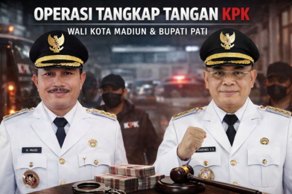 Visual menggambarkan konteks Operasi Tangkap Tangan KPK di Madiun dan Pati pada (19/01/2026)